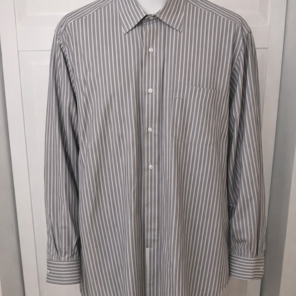 Ermenegildo Zegna Gray and White Striped Dress Shirt